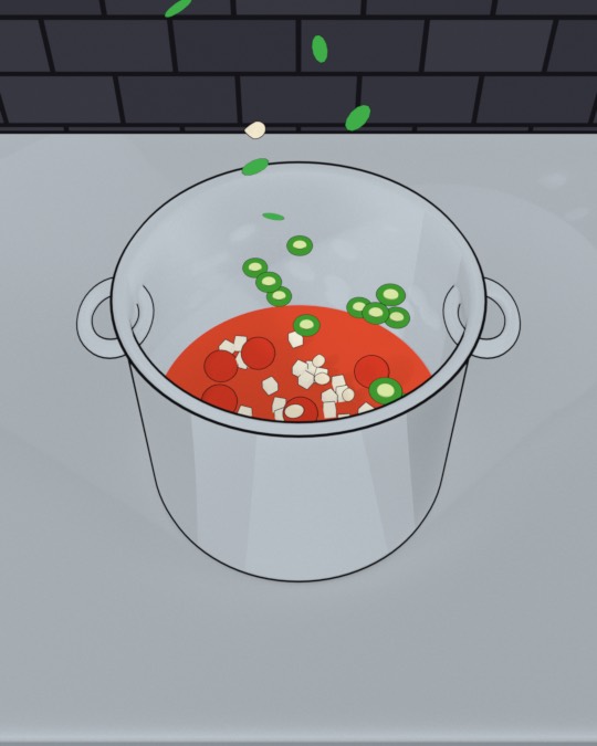 Onion, tomatoes and jalapeño dropping into a large steel pot.